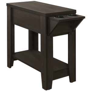 Monarch 24" Modern Two-Tier Hidden Storage Top Wood Grain-Look Side Accent Table with Cup Holders - Cappuccino Brown Finish