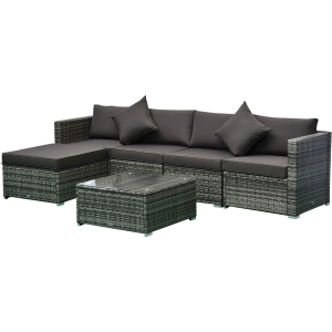 Outsunny 6 Pieces Outdoor PE Rattan Sofa Set, Sectional Conversation Wicker Patio Couch Furniture Set with Cushions and Coffee Table, Charcoal