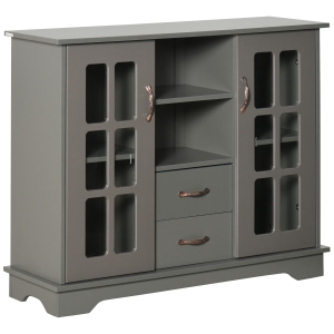 HOMCOM Modern Sideboard Storage Console Cabinet with Glass Door and Drawer for Kitchen, Living & Dining Room, Grey