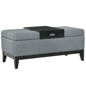 HomCom 42" Linen Fabric Storage Ottoman Bench Seat with Tray - Grey