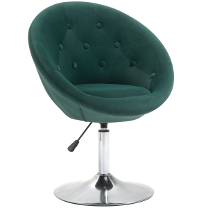 HOMCOM Modern Makeup Vanity Chair Round Tufted Swivel Accent Chair with Chrome Frame Height Adjustable for Living Room, Bedroom Green