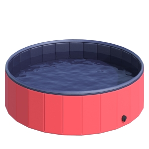 PawHut 12" x 47" All-Purpose Collapsible PVC Pet Swimming Pool / Dog Bathing Tub - Red / Dark Blue