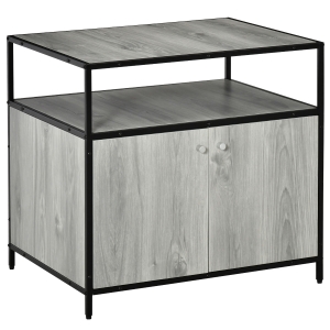 PawHut Cat Litter Box Enclosure, Double-door Nightstand with Storage Shelf, Grey