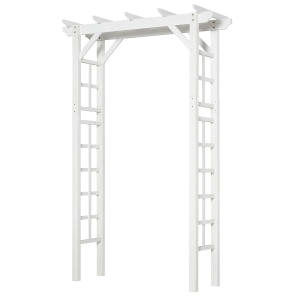 Outsunny 7' Wood Steel Outdoor Garden Arched Trellis Arbor with Natural Fir Wood & Side Panel for Climbing Vines - White