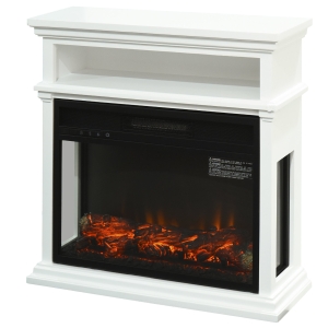 HOMCOM Electric Fireplace with Shelf, Storage Rack, Side Console Table, LED Log Flame, Auto Cut-Off, Remote Control, White