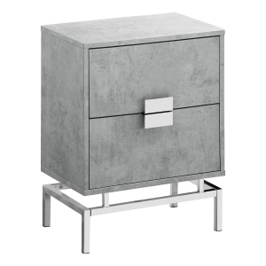 Monarch 24" Retro Inspired 2 Drawer End Table Night Stand with Metal Base - Grey Cement-Look / Chrome Metal Base