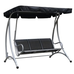 Outsunny 3 Person Steel Outdoor Patio Porch Swing Chair with Adjustable Canopy - Black