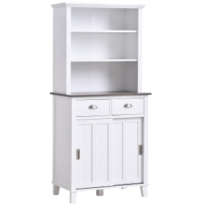 HOMCOM 67" Freestanding Buffet with Hutch, Kitchen Cupboard Storage Cabinet with Sliding Doors, Drawers and Open Shelves, Adjustable Shelving, White