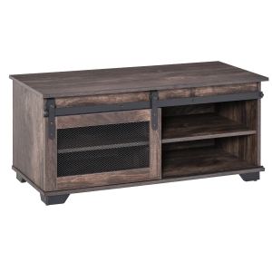 HOMCOM Industrial Rustic Rectangular TV Stand w Barn Door & Adjustable Shelving, Brown