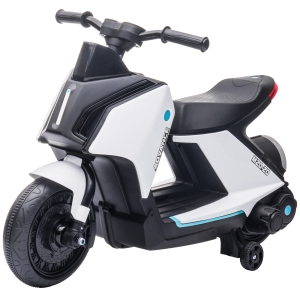 Aosom Kids Ride-On Motorcycle Bike Toy, Features Music, Headlights, Rechargeable 6V Battery, Training Wheels, for Ages 2-4, White