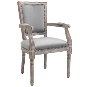 HOMCOM Vintage Dining Chair with High Back, Thick Sponge Padded Seat and Section Armrest with Wood Frame - Grey
