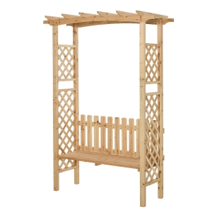 Outsunny Outdoor Garden Bench Arch Pergola with Natural Fir Wood Build, Protective Varnish, & 2 Person Ergonomic Bench