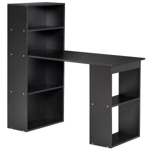 HomCom 47" Modern Computer Desk with Bookshelf Computer Desk and Bookshelf Set Home Office with 6-Tier Hutch - Black