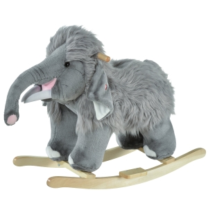 Qaba Kids Ride-On Rocking Horse Toy Mammoth Style Rocker with Realistic Sound & Soft Plush Fabric for Children 18-36 Months