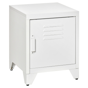 HOMCOM Industrial Accent Metal Storage Nightstand Cabinet w/ Adjustable Shelves, White