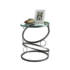 Monarch 24" Contemporary Round Tempered Glass Top Circle-Design Metal Frame Accent Side End Table - Matt Black Finish