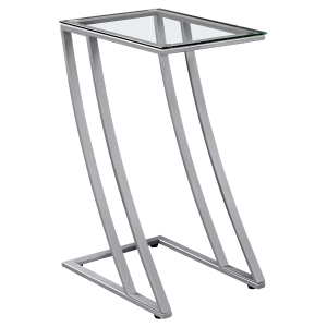 Monarch 24" Contemporary Tempered Glass Top Z-Shaped Metal Frame Accent Side End Table - Silver Finish