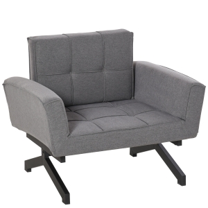 HOMCOM Convertible Sofa Bed Loveseat Fabric Upholstered Futon Sleeper Lounge with Steel Legs for Compact Living Room, Grey