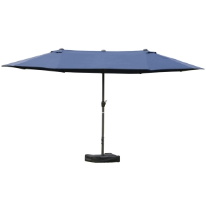 Outsunny 15' Outdoor Patio Umbrella Twin Canopy Sunshade Market Shade w/ Crank Dark Blue