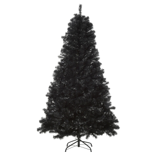 HOMCOM 7ft Artificial Christmas Tree Holiday Home Decoration Automatic Open, Black Halloween Style - Black