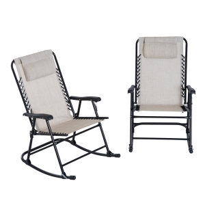 Outsunny Mesh Outdoor Patio Folding Rocking Chair Set - Cream White