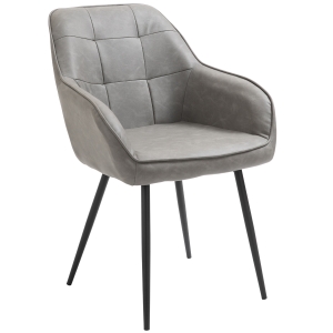 HOMCOM Modern Style Dining Chair Back Accent Chair with PU Leather Upholstery and Metal Legs for Living Room, Light Grey