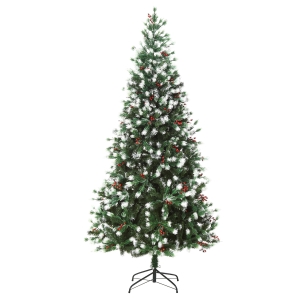 HOMCOM 7ft Snow-Dipped Artificial Christmas Tree, Holiday Fake Xmas Tree with 1172 tips, and Red Berries