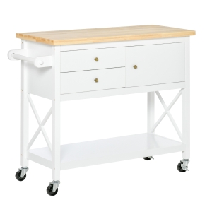 HOMCOM Utility Kitchen Cart Rolling Kitchen Island Storage Trolley with Rubberwood Top