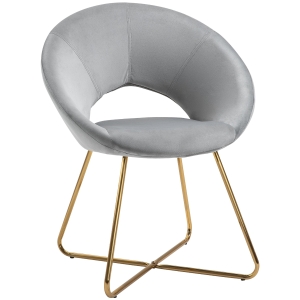 HOMCOM Velvet Dinning Chair Open Curved Mid-Back Modern Upholstered Accent Chair with Gold Plating Base for Living Room/Office/Reception - Grey