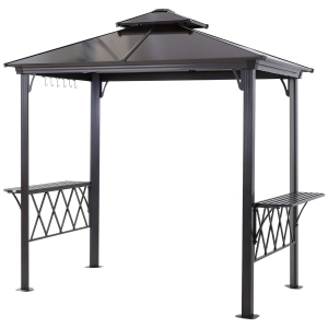 Outsunny Outside Porch BBQ Cooking Pergola Canopy w/ 6 Hooks for Utensils & Double Venting Roof