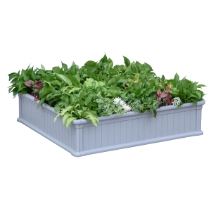 Outsunny 4' x 4' x 1' Raised Garden Bed w/ Strong Material, Planter Box for Vegetables, Flower, Great for Lawn, Yard - Grey