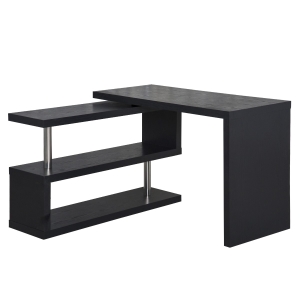 HOMCOM 360° Rotating Corner Computer Desk Modern L-Shaped Home Office Workstation with 2 Storage Shelves, Bookshelf, Black