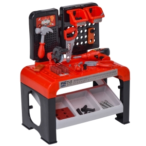 Qaba Workbench Toy for Kids of Ages 3+ Years Old, 46 Realistic Toy Tools and Accessories for Children - Red and Black