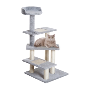 PawHut 40" 5-Level Revolving Stair Cat Tree Scratcher Climbing Activity Tower with Play Center and Resting Perch - Grey