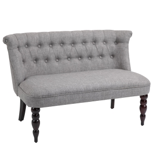 HOMCOM Upholstered Armless Fabric Loveseat with Button Tufted Design for Living Room with Wood Legs - Grey