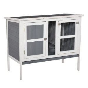 PawHut Rabbit Hutch Elevated with Slide-Out Tray & Openable Top 40" x 22" x 34", Grey