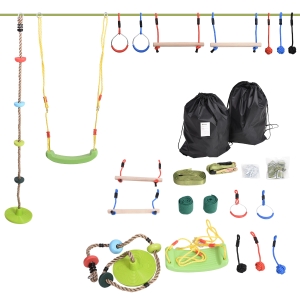 Outsunny Children's Outdoor Ninja Activity Set with Monkey Bars, Swing, and Climbing Rope