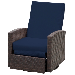 Outsunny Outdoor Rattan Wicker Swivel Recliner Lounge Chair with Water/UV Fighting Material and Comfort - Dark Blue