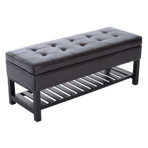 HomCom 44" Tufted Faux Leather Ottoman Storage Bench with Shoe Rack - Dark Brown