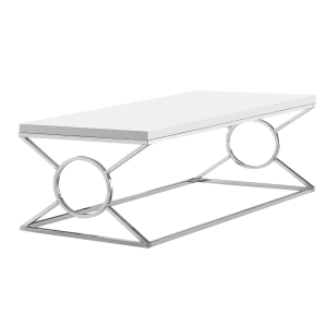Monarch 44" Contemporary Chrome Metal Circle-X Frame Accent Cocktail Coffee Table - Glossy White Finish