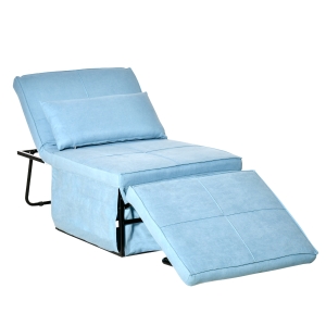 HOMCOM 4-in-1 Multi Function Folding Single Sofa Bed with Retractable Footrest, Convertible Sleeper with Adjustable Backrest For Living Room and Small Spaces, Light Blue
