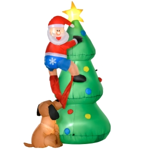 HOMCOM 6' Outdoor Inflatable Christmas Tree Santa Claus Climbing Tree from Puppy Dog, LED Yard Inflatable Holiday Decoration for Front Lawn