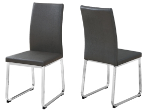 Monarch 2 Piece PU Leather Chrome Metal Legged Modern Parson Dining Chair Set - Grey