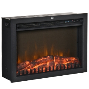 HOMCOM 24" Electric Fireplace Insert, Retro Recessed Electric Fireplace Heater with Realistic Flame and Adjustable Brightness, 750/1500W - Black