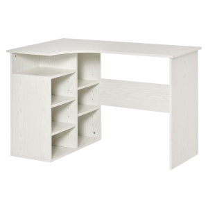HOMCOM L-Shaped Home Office Corner Computer Desk Study Table with Storage Shelf, White