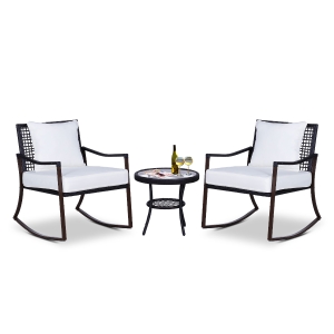 Outsunny 3pc Outdoor Rocking Chair Set Coffee Table Rocking Chairs Garden Furniture