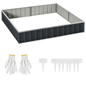 Outsunny Metal Raised Garden Bed No Bottom DIY Large Steel Planter Box w/ Gloves