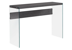 Monarch 44" Contemporary Wood Grain-Look Top Tempered Glass Base Accent Hall Console Sofa Table - Grey Finish