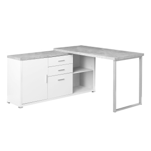 Monarch 60" L-Shaped Contemporary Cement-look Top Computer Desk with Storage - White / Grey Cement
