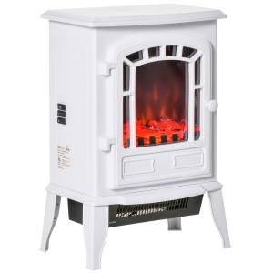 HOMCOM Freestanding 1500W Electric Fireplace Heater w/ Realistic Flame Effect, White